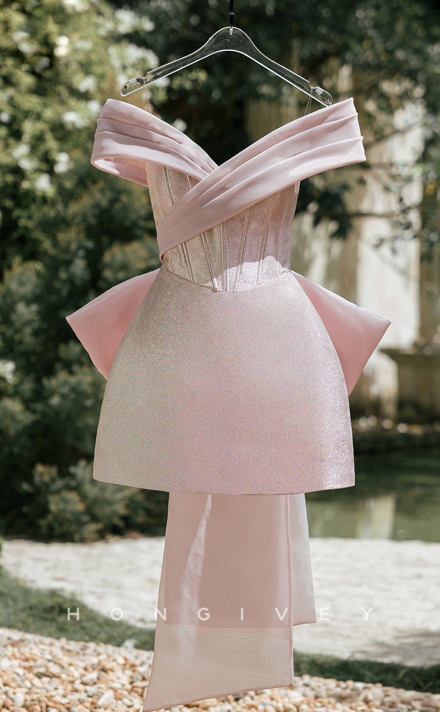 H2014 - Elegant Glitter Empire A-Line Off-Shoulder Bowknot Short Evening/Homecoming Dress - Fashionpara