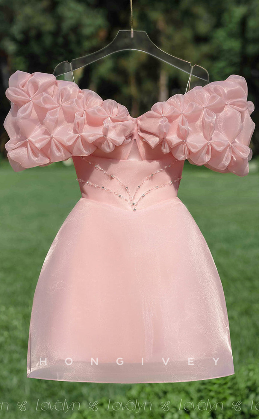 H2015 - Elegant Pink Empire A-Line Bowknot Off-Shoulder Mini Homecoming/Evening Dress - Fashionpara
