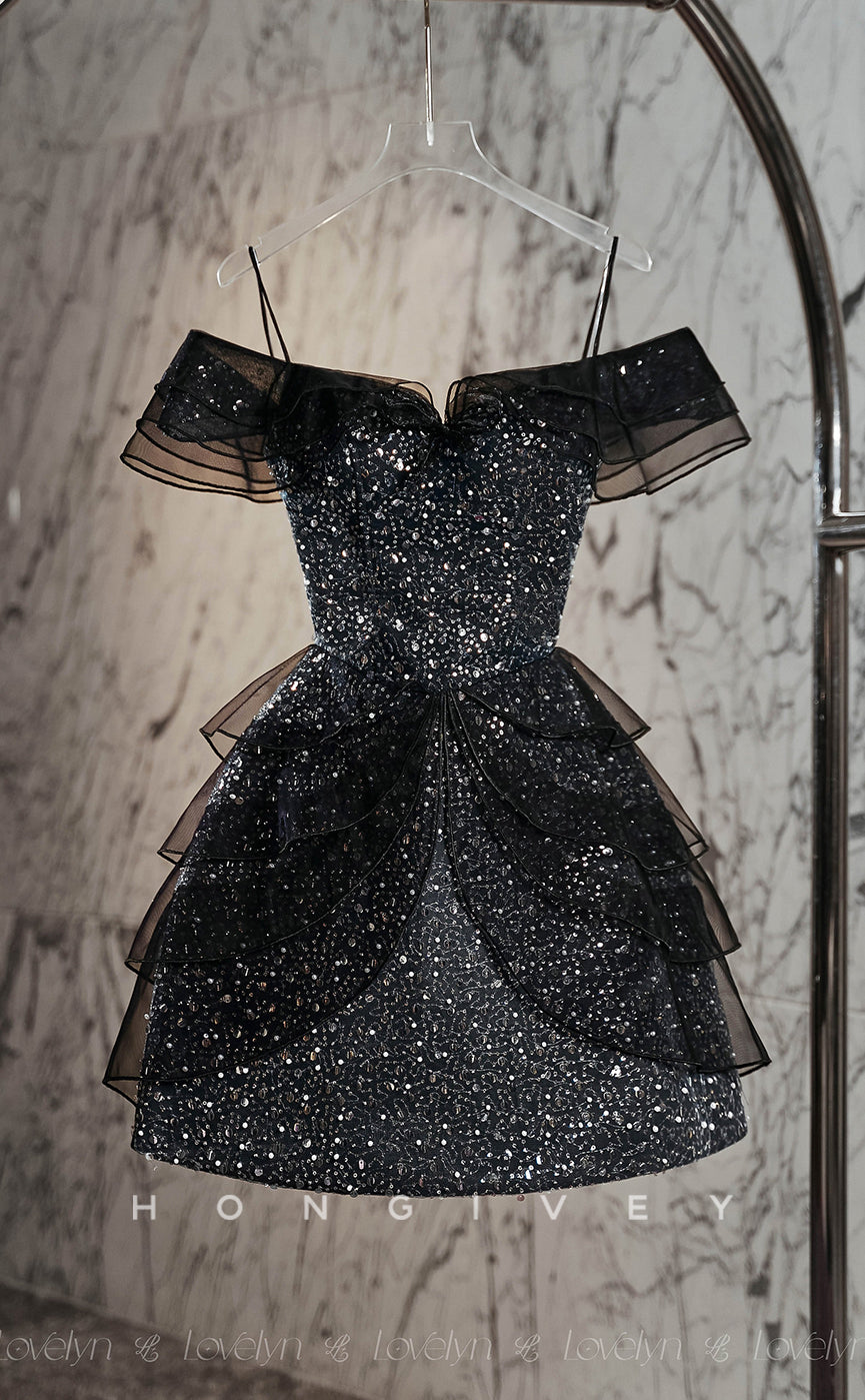 H2016 - Chic Black Glitter Empire A-Line Straps Mini Homecoming Party Dress - Fashionpara