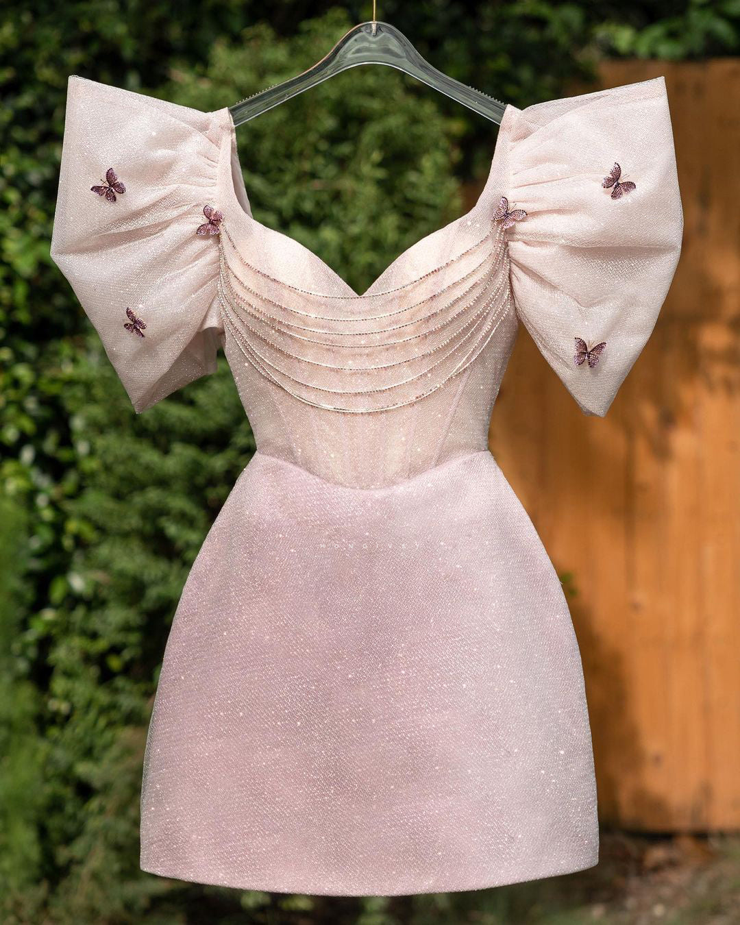 H2020 - Chic Glitter A-Line V-Neck Puff Sleeves Gown Beaded Short Homecoming/Evening Dress - Fashionpara
