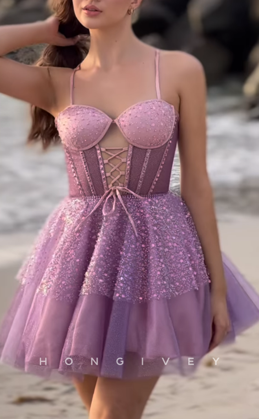 H2029 - Chic Glitter A-Line Sweetheart Spaghetti Straps Ball Gown Homecoming Dress - Fashionpara