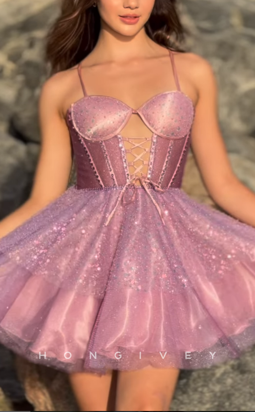 H2029 - Chic Glitter A-Line Sweetheart Spaghetti Straps Ball Gown Homecoming Dress - Fashionpara