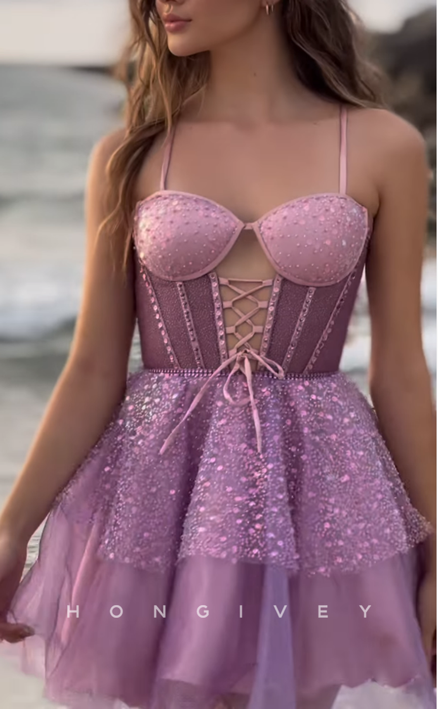 H2029 - Chic Glitter A-Line Sweetheart Spaghetti Straps Ball Gown Homecoming Dress - Fashionpara