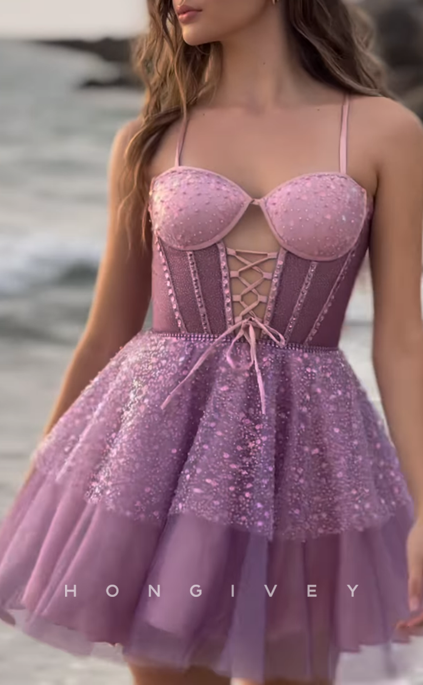 H2029 - Chic Glitter A-Line Sweetheart Spaghetti Straps Ball Gown Homecoming Dress - Fashionpara