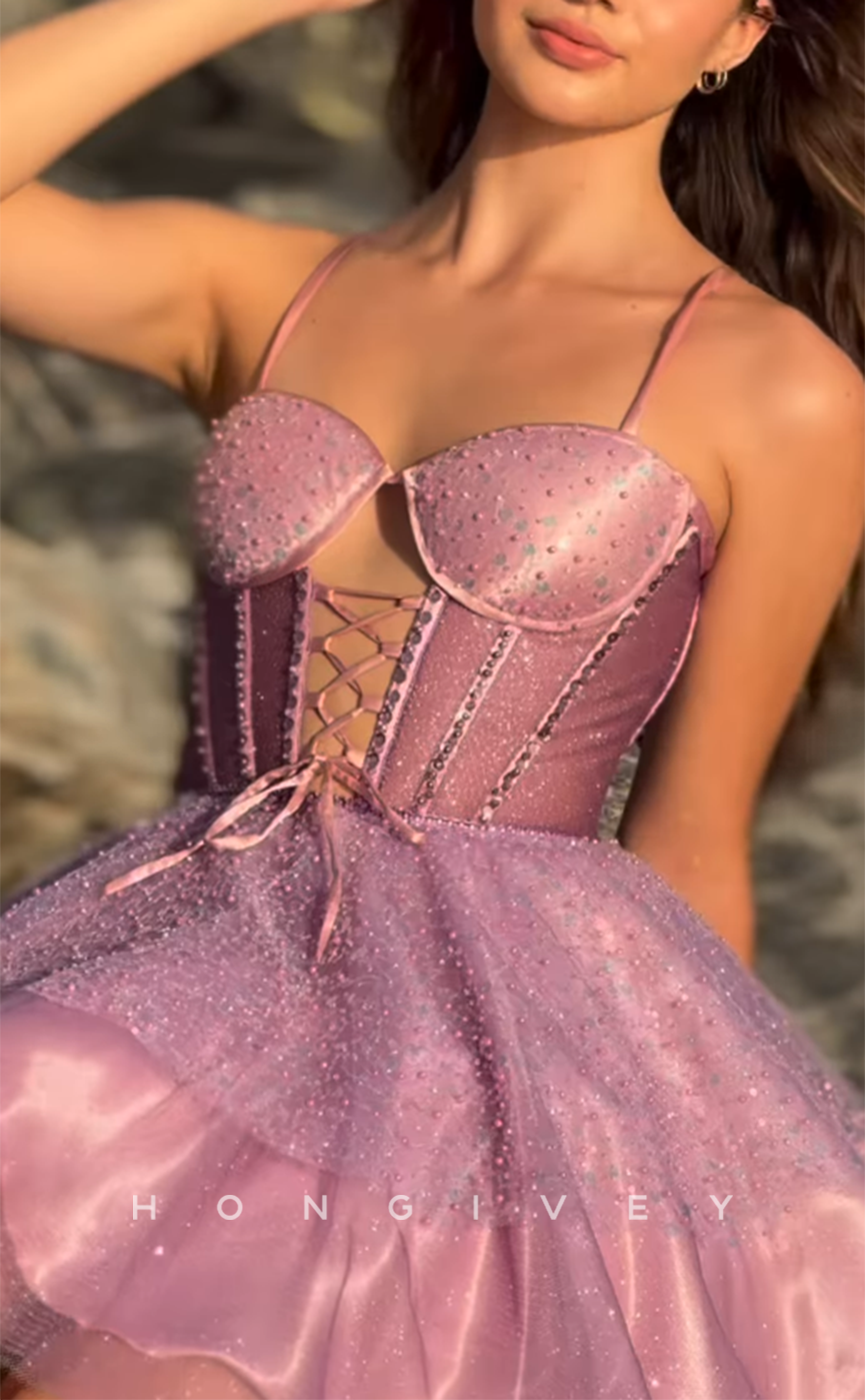 H2029 - Chic Glitter A-Line Sweetheart Spaghetti Straps Ball Gown Homecoming Dress - Fashionpara