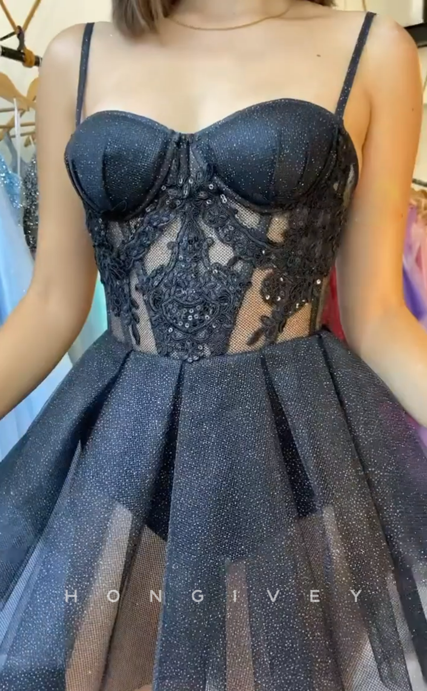 H2032 - Sexy Black Illusion A-Line Sweetheart Spaghetti Straps Homecoming Dress - Fashionpara