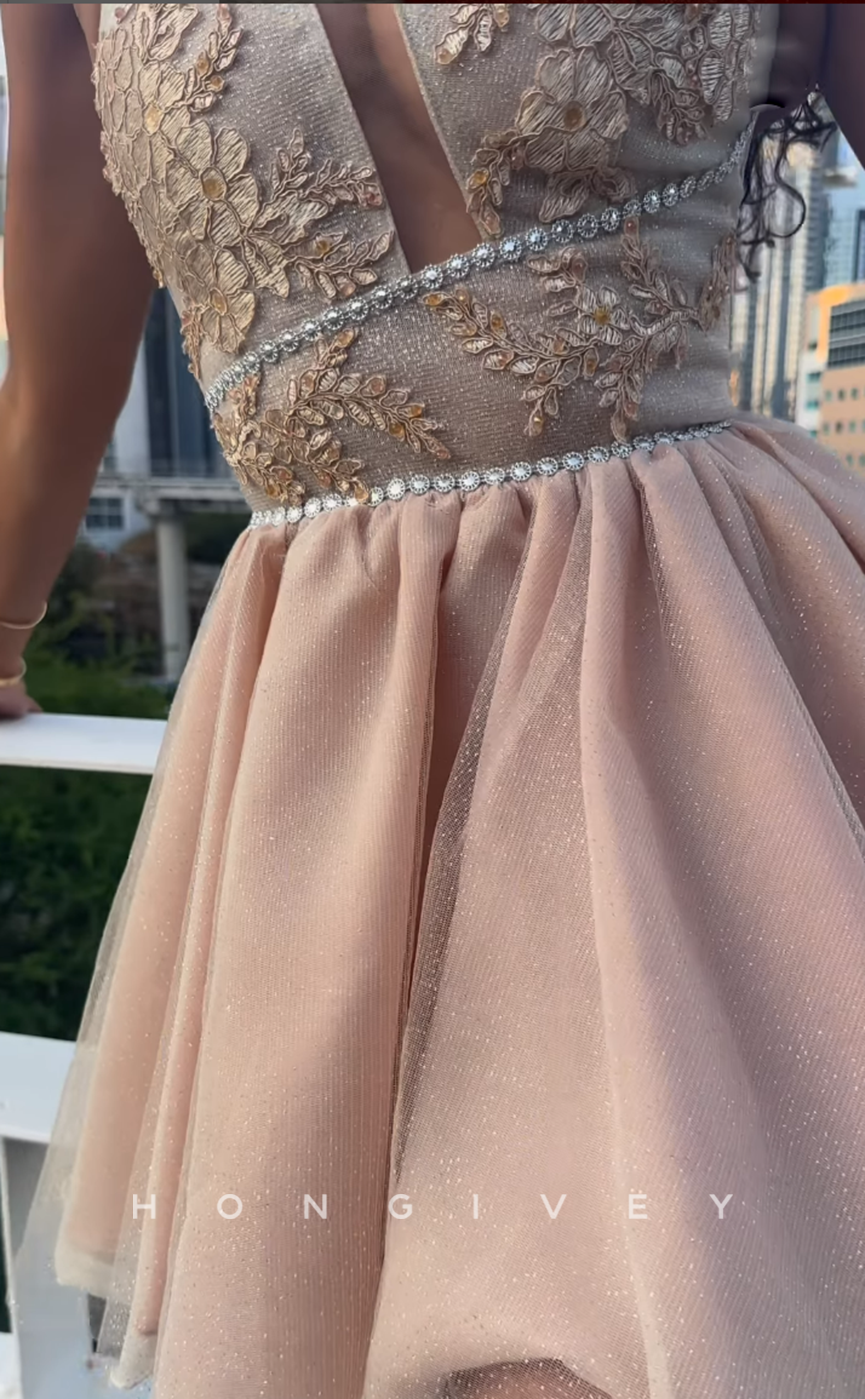 H2033 - Sexy A-Line One Shoulder Sleeveless Empire Beaded Homecoming Dress - Fashionpara
