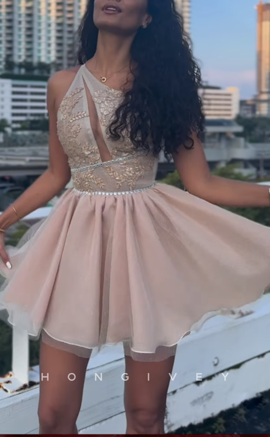 H2033 - Sexy A-Line One Shoulder Sleeveless Empire Beaded Homecoming Dress - Fashionpara