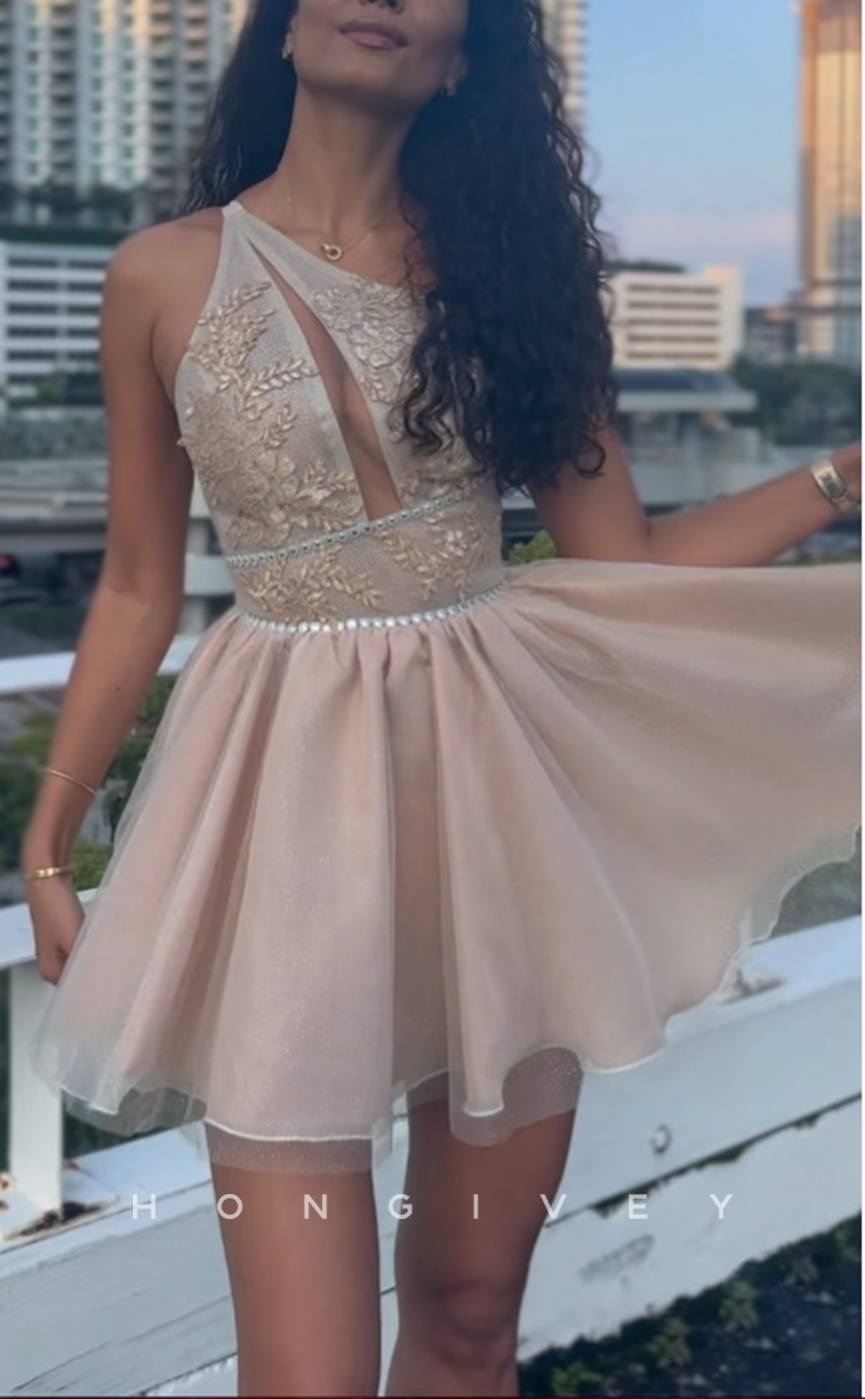 H2033 - Sexy A-Line One Shoulder Sleeveless Empire Beaded Homecoming Dress - Fashionpara