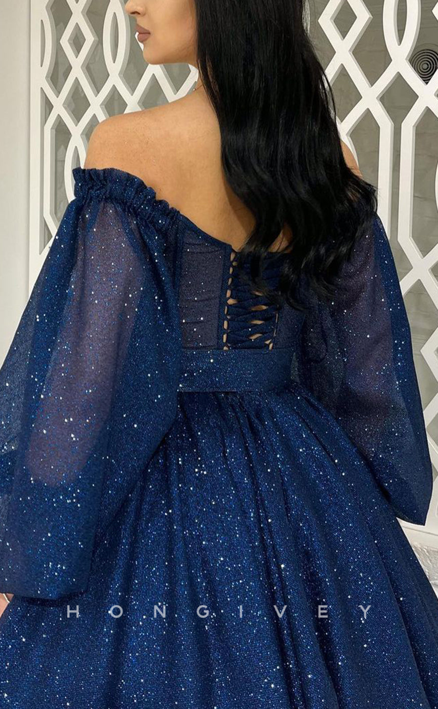 H2043 - Sexy Glitter Illusion Empire A-Line V-Neck Long Sleeves Short Homecoming Dress - Fashionpara