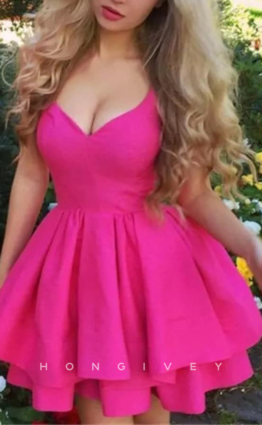 H2051 - Sexy Satin A-Line Empire V-Neck Sleeveless Short Party/Homecoming Dress - Fashionpara