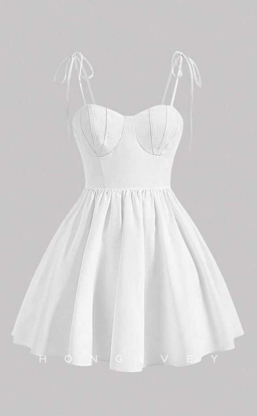 H2055 - Simple Satin A-Line Empire Sweetheart Spaghetti Straps Short Party/Homecoming Dress - Fashionpara