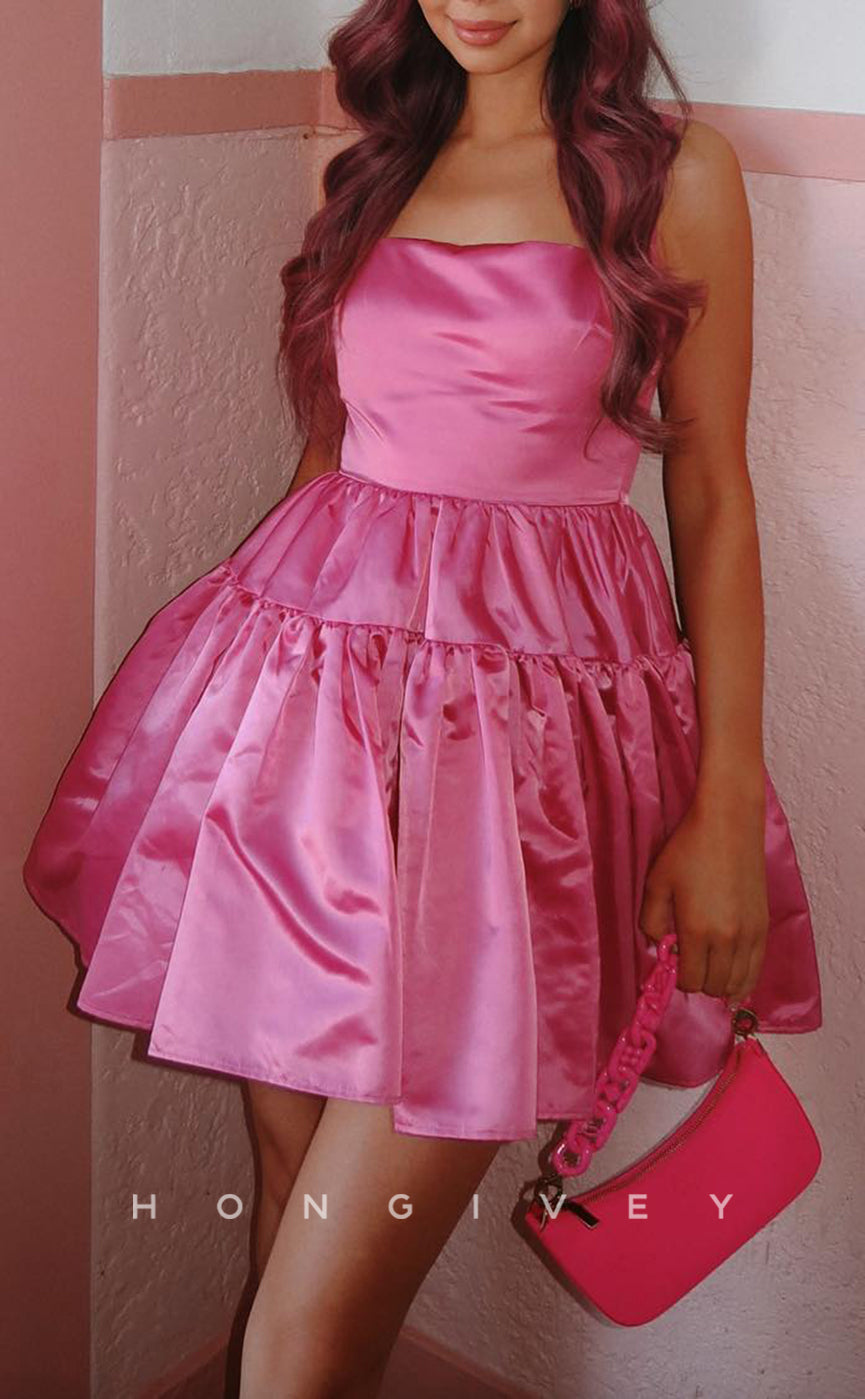H2058 - Chic Satin A-Line Empire Square Spaghetti Straps Short Party/Homecoming Dress - Fashionpara