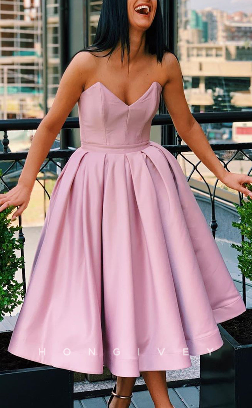 H2060 - Chic Satin A-Line Empire V-Neck Strapless Short Party/Homecoming Dress - Fashionpara