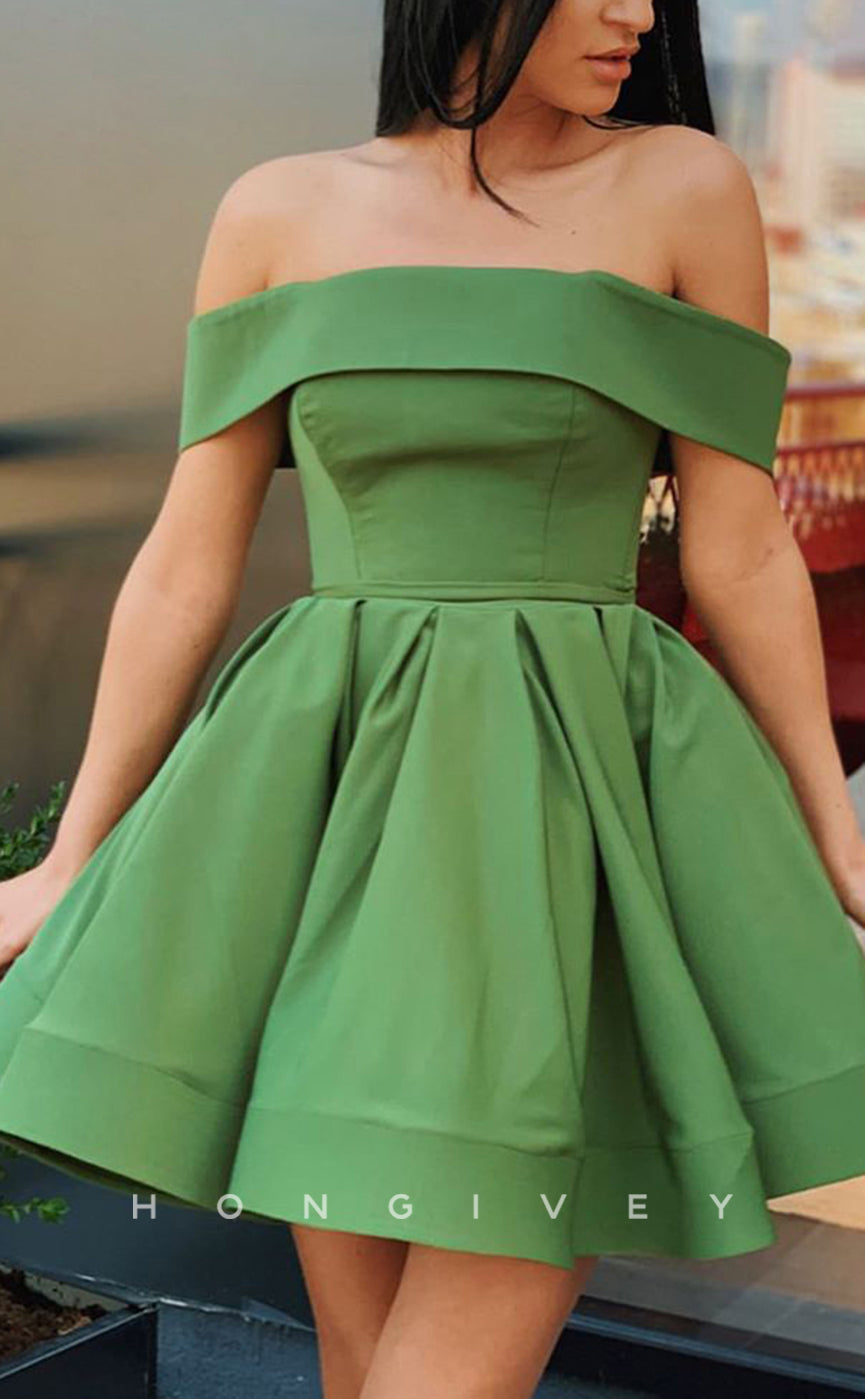H2063 - Sexy Satin A-Line Empire Off-Shoulder Short Party/Homecoming Dress - Fashionpara
