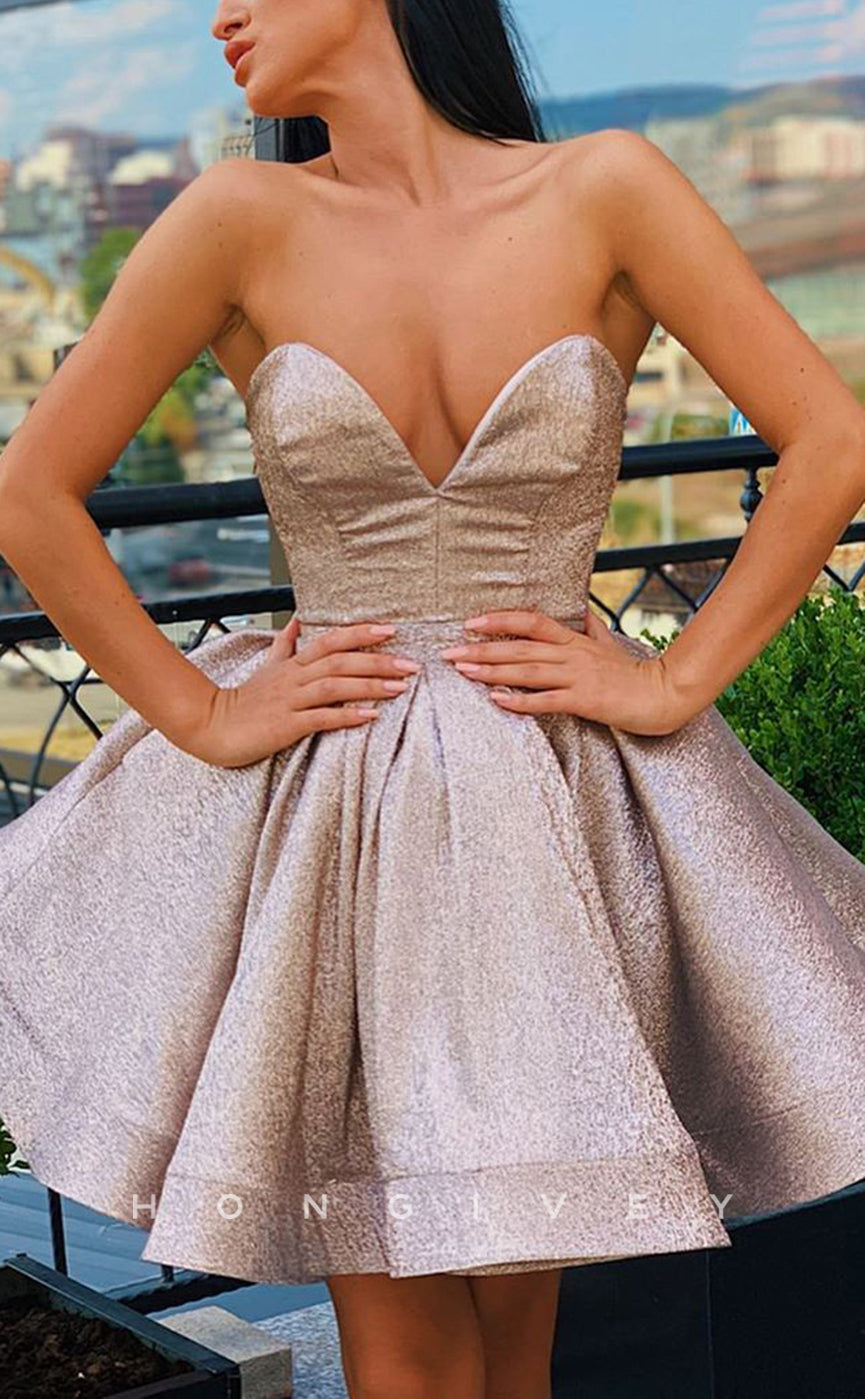 H2064 - Sexy Glitter A-Line Sweetheart Strapless Sleeveless Empire Short Party/Homecoming Dress - Fashionpara