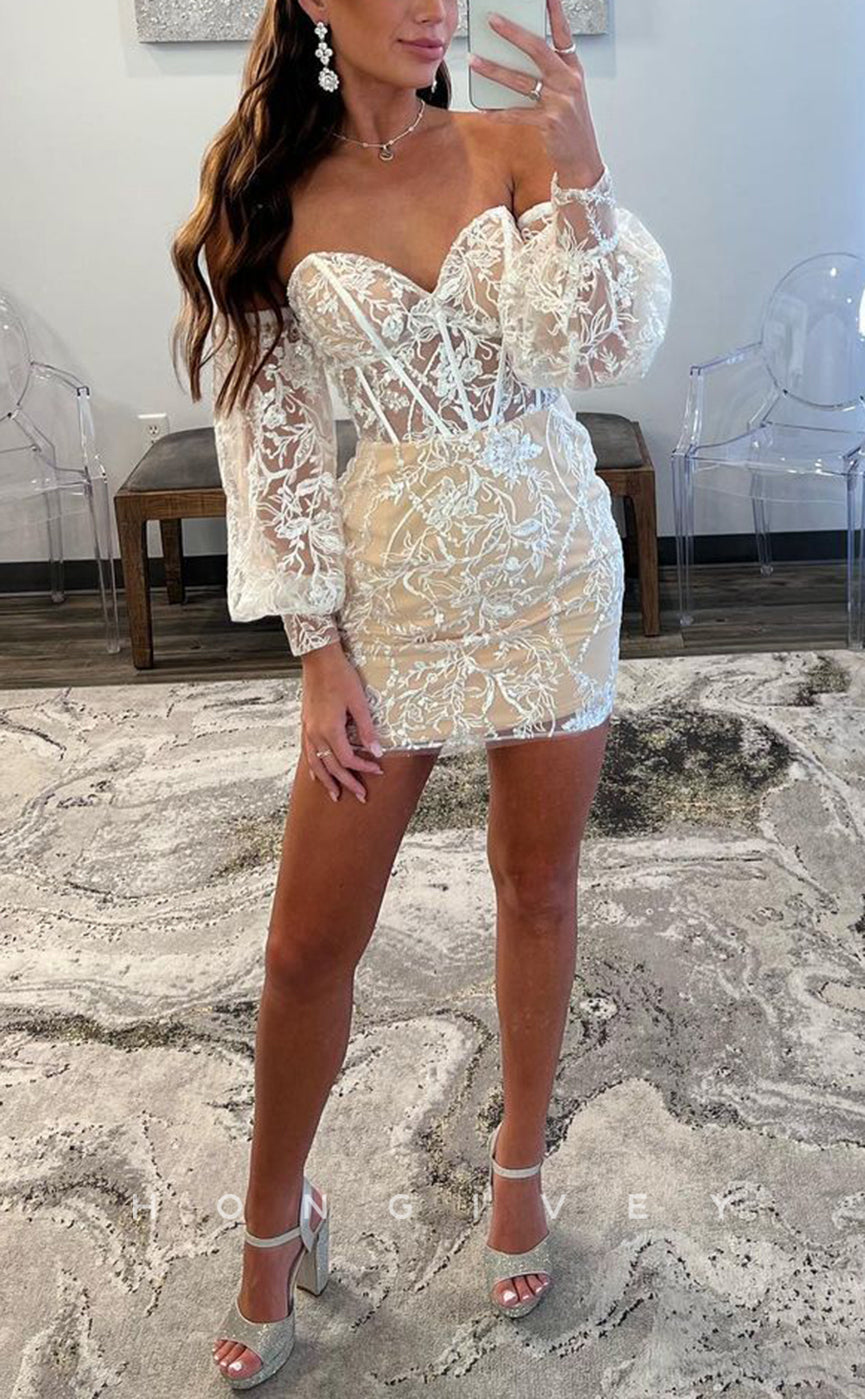 H2066 - Sexy Fitted Illusion Sweetheart Strapless Long Sleeves Short Party/Homecoming Dress - Fashionpara