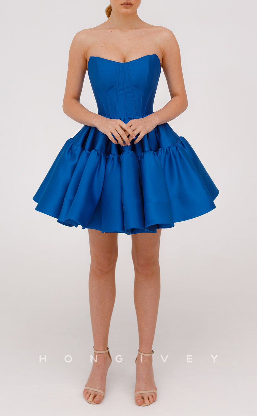 H2086 - Chic Satin A-Line Bateau Strapless Ball Gown Short Party/Homecoming Dress - Fashionpara