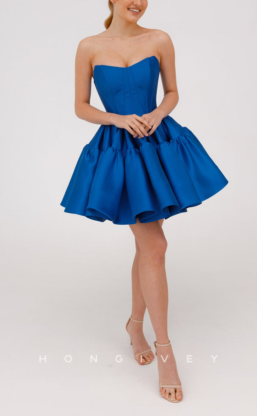 H2086 - Chic Satin A-Line Bateau Strapless Ball Gown Short Party/Homecoming Dress - Fashionpara