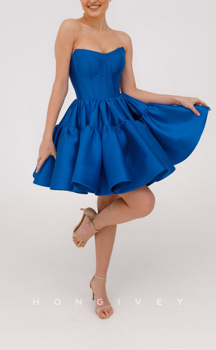 H2086 - Chic Satin A-Line Bateau Strapless Ball Gown Short Party/Homecoming Dress - Fashionpara