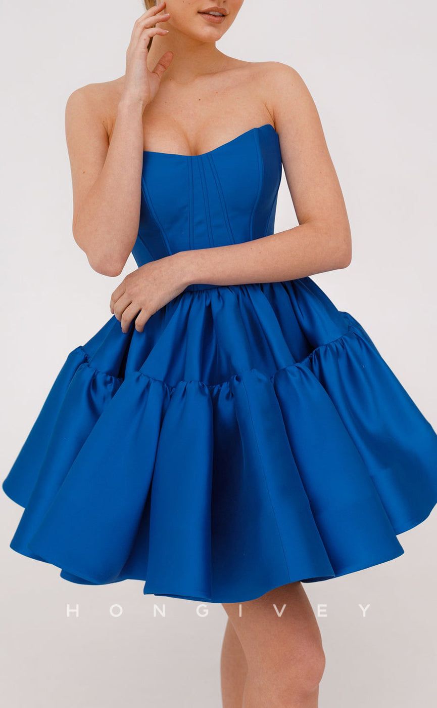 H2086 - Chic Satin A-Line Bateau Strapless Ball Gown Short Party/Homecoming Dress - Fashionpara
