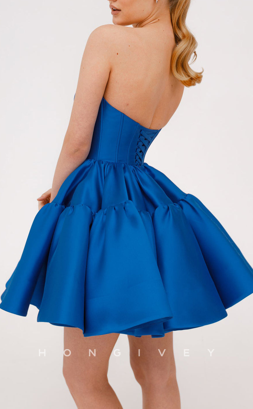 H2086 - Chic Satin A-Line Bateau Strapless Ball Gown Short Party/Homecoming Dress - Fashionpara