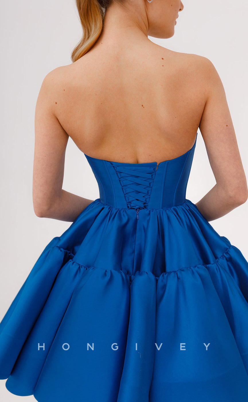 H2086 - Chic Satin A-Line Bateau Strapless Ball Gown Short Party/Homecoming Dress - Fashionpara