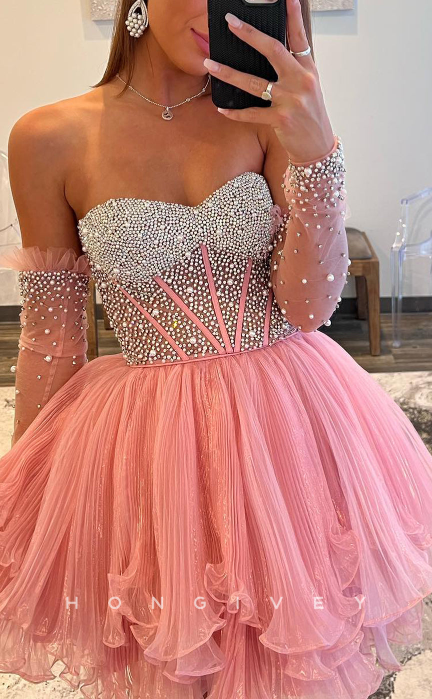 H2098 - Sexy Glitter A-Line Empire Sweetheart Strapless Long Sleeves Short Party/Homecoming Dress