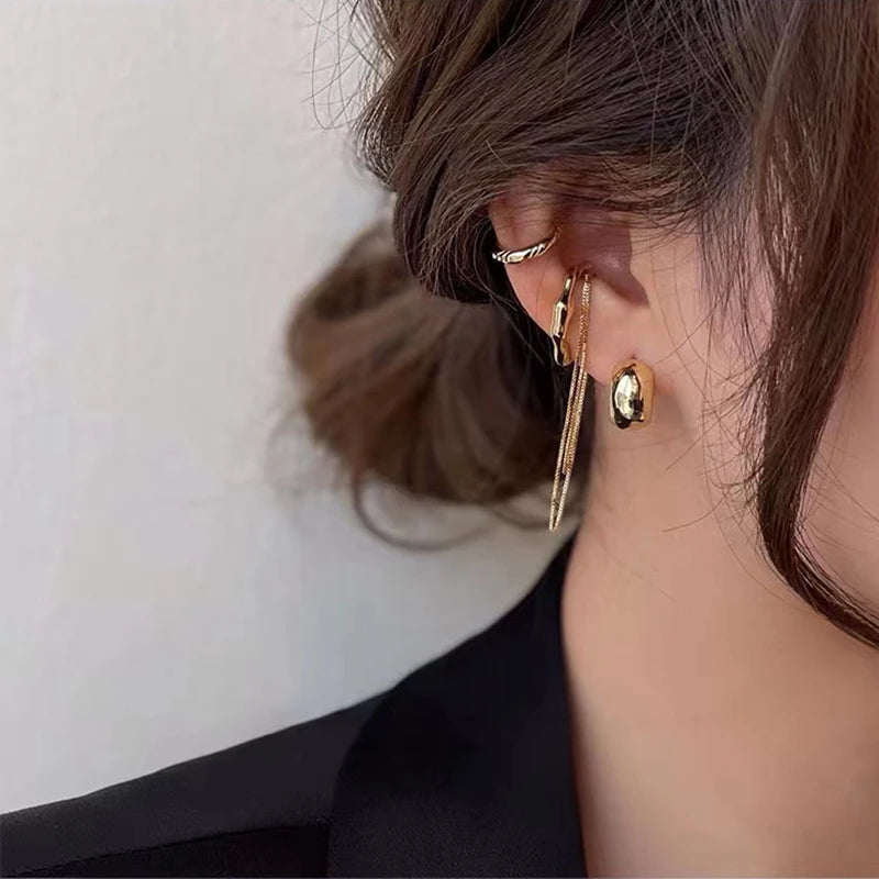Geometric Fringe Chain Metal Clip Earring