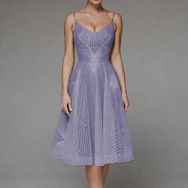 Sequin Spaghetti Strap Deep V-Neck Fit and Flare Midi Dress - View 8
