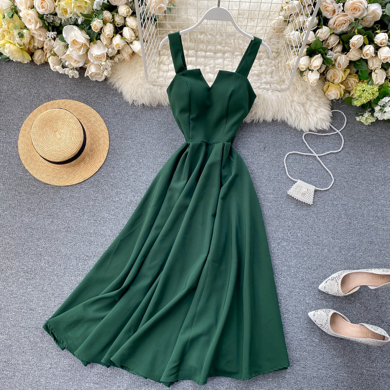 Cocktail Sleeveless Sweetheart Neck Wide Strap A-Line Midi Dress 26
