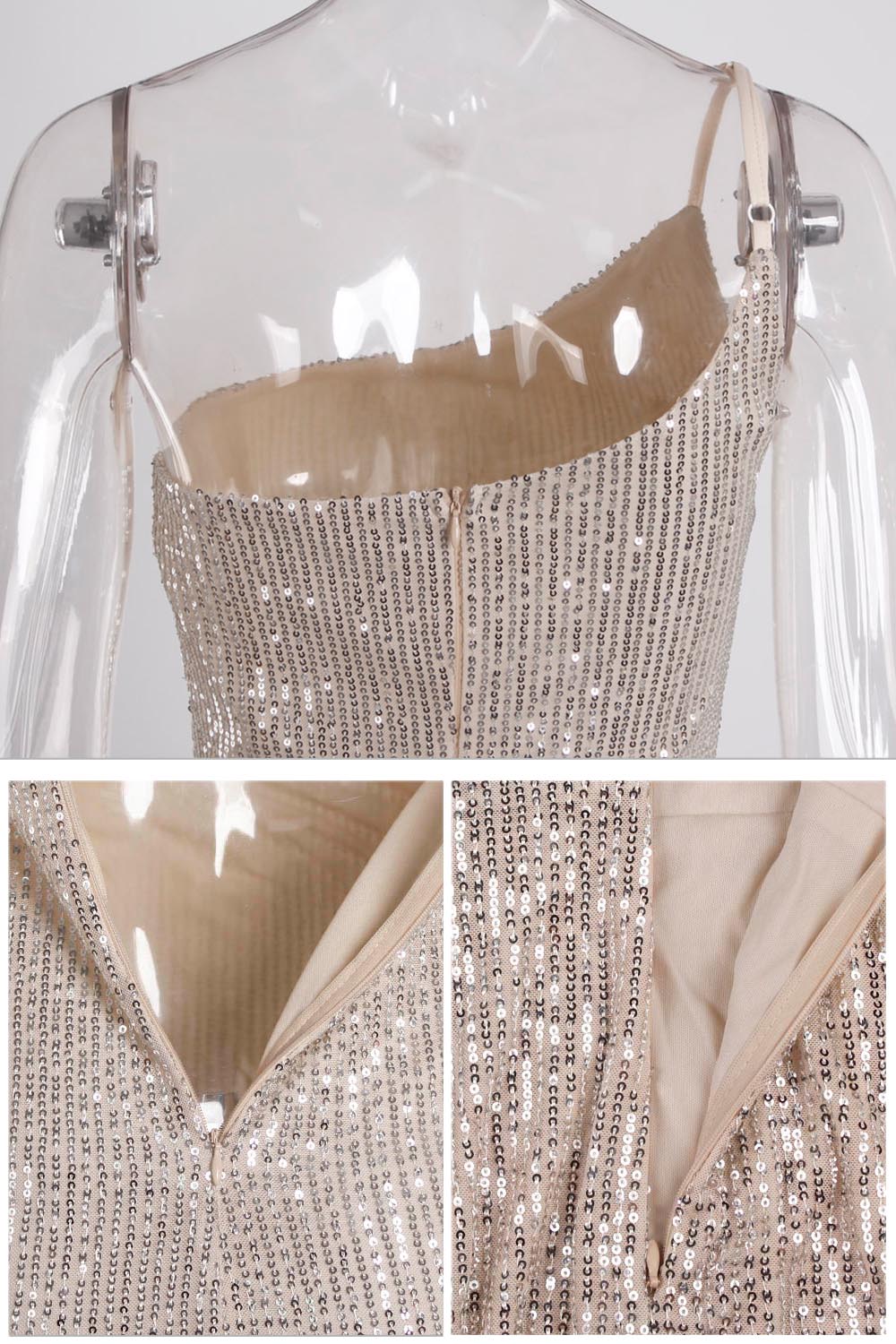 Sequin One-Shoulder High Slit Floor-Length Gown 9