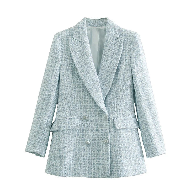 Vintage Double Breasted Tweed Blazer Coat for Timeless Style