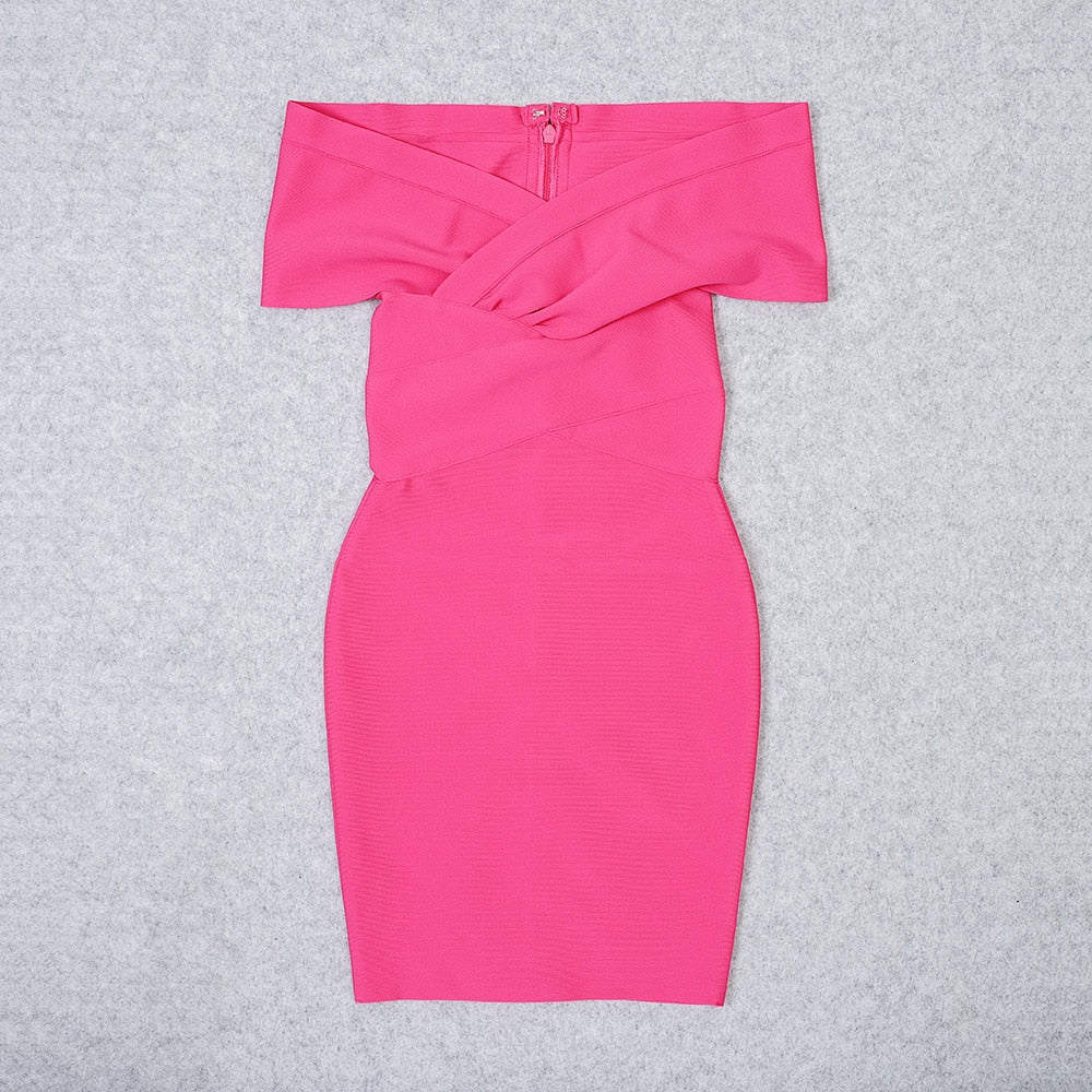Off-Shoulder V-Neck Ruched Bandage Bodycon Dress 21