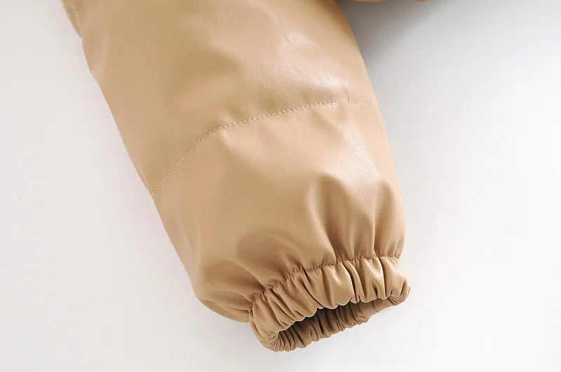 Windbreaker Crop Padded Vegan Leather Jacket