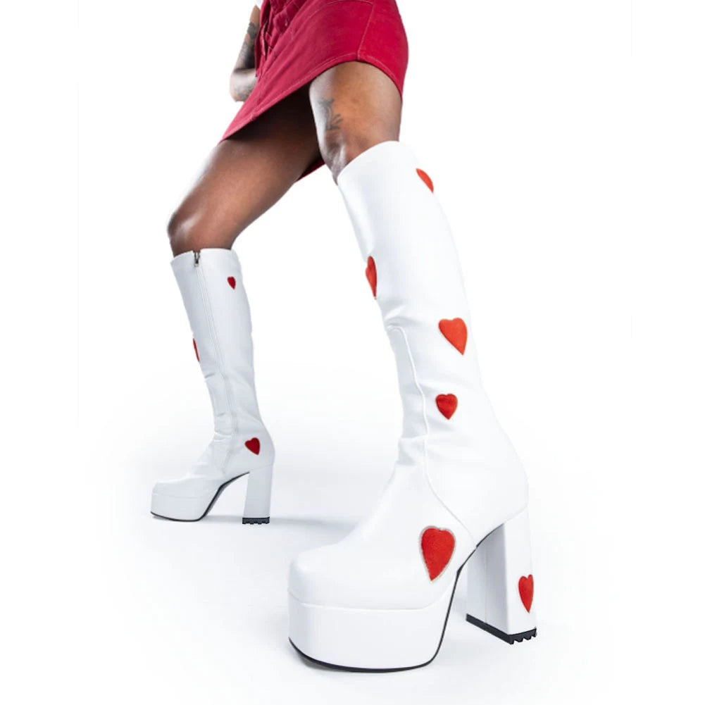 Sweetheart Love Heart Print Dark Block Boot
