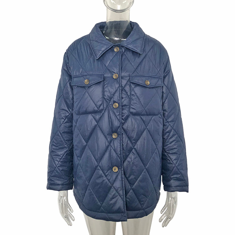 Elegant Turn Down Collar Cotton Jacket with Pockets