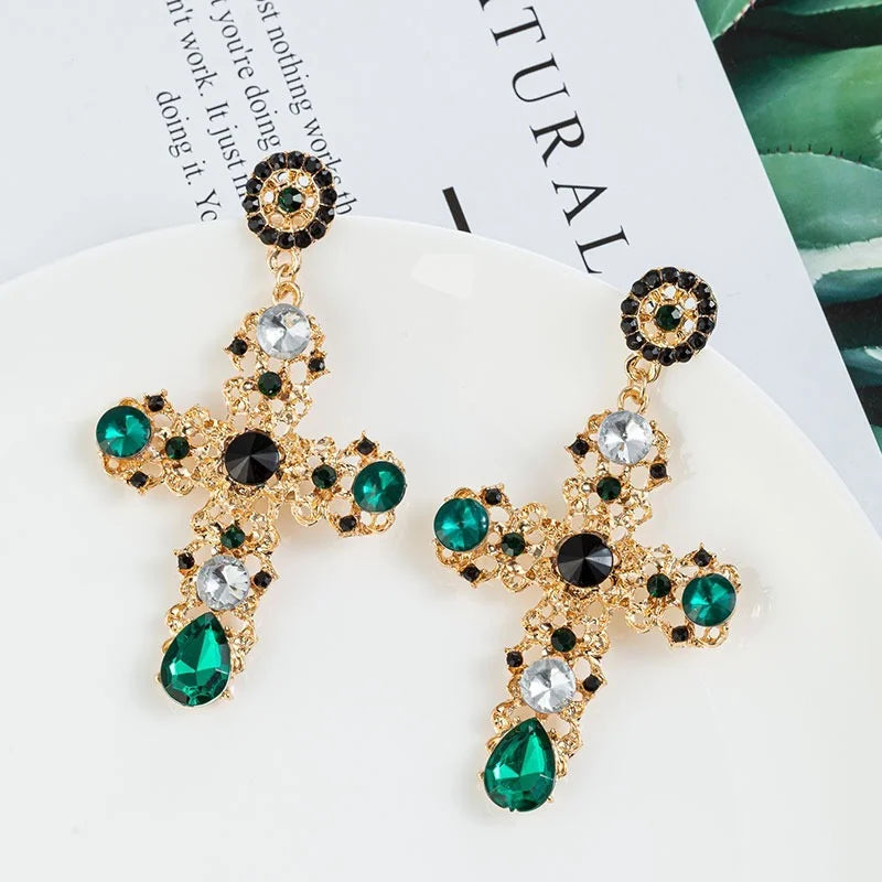 Antique Crystal Cross Baroque Dangle Earring