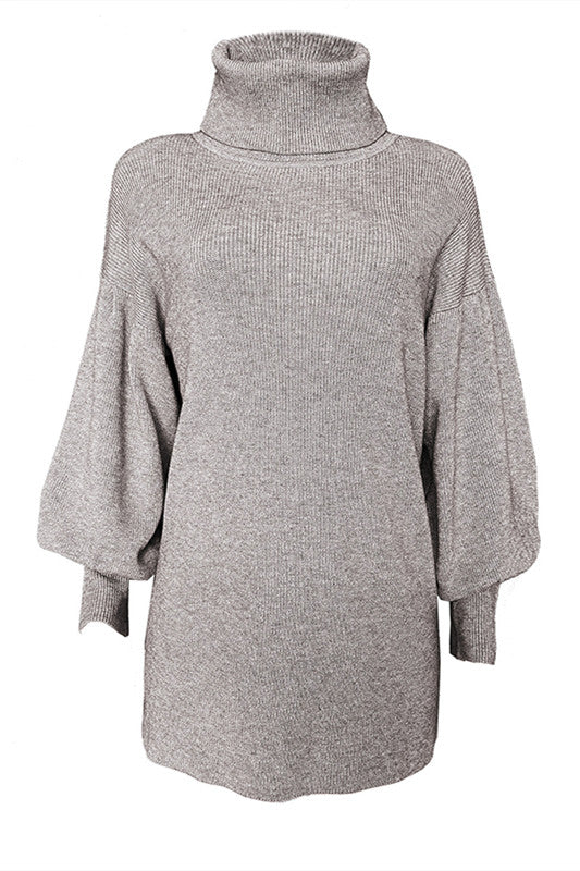ShoptheCIC Lantern Sleeve Turtleneck Knit Sweater Dress