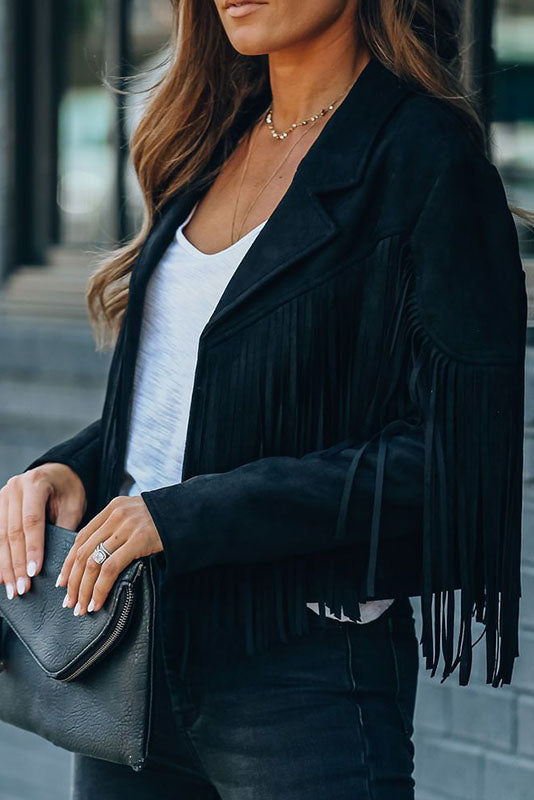 Fringe Cropped Vintage Long Sleeve Jacket for Stylish Layers
