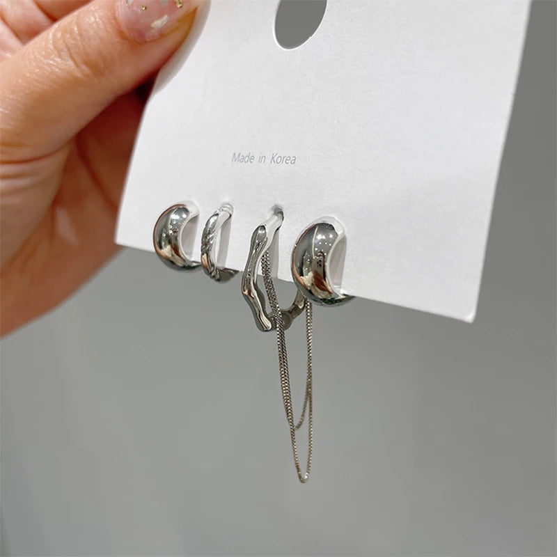 Geometric Fringe Chain Metal Clip Earring