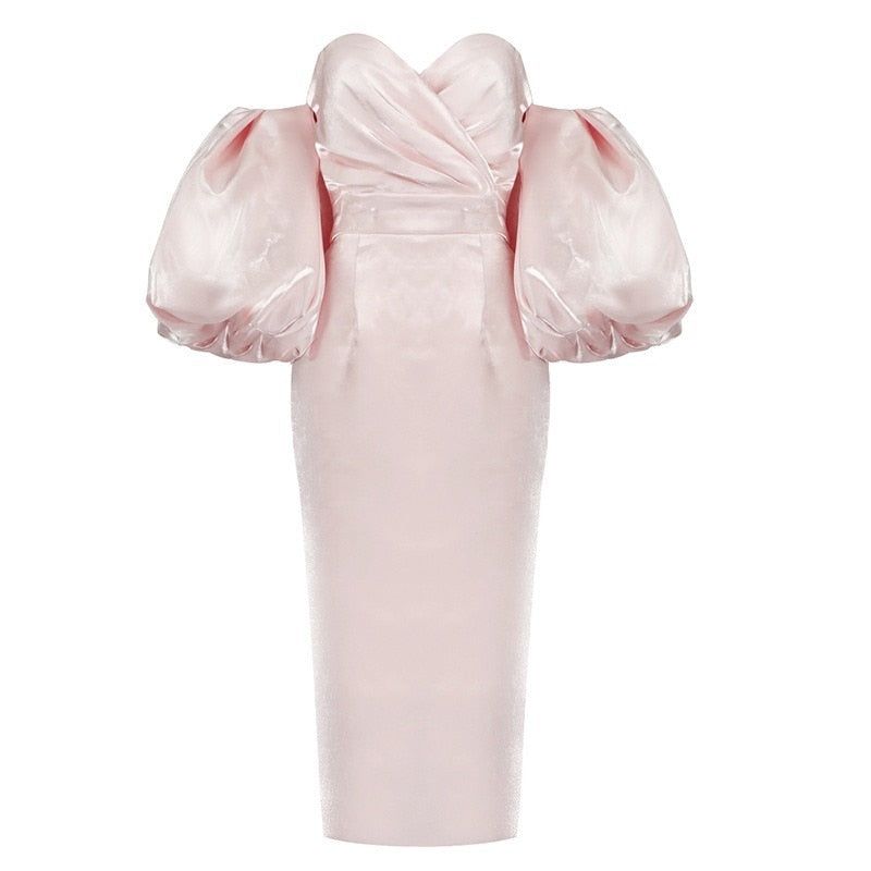 Kaitlyn Puff Sleeve Satin Midi Dress - View 8