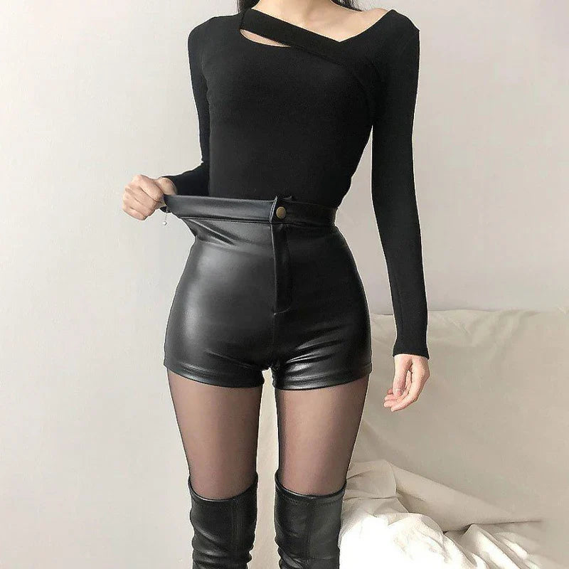 Black PU High Waist Short