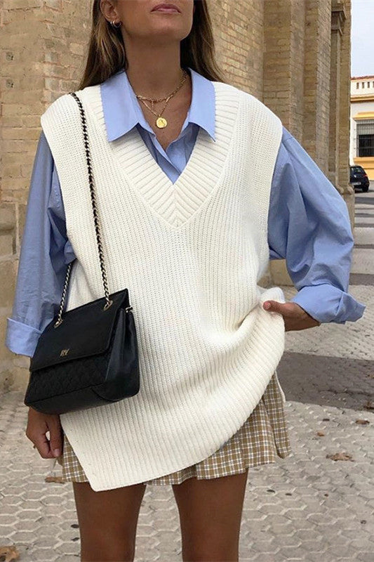 RadyRin V Neck Sleeveless Sweater Vest for Effortless Style