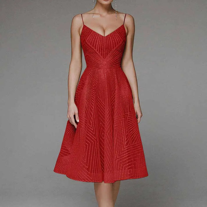 Sequin Spaghetti Strap Deep V-Neck Fit and Flare Midi Dress - View 9