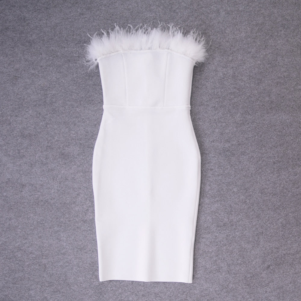 Bodycon Red High Feathers Club Dresses 12