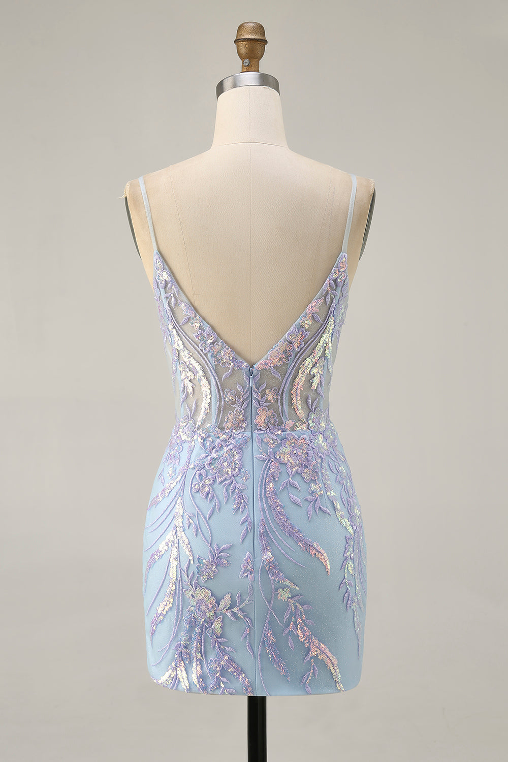 Sparkly Blue Corset Spaghetti Straps Lace Short Homecoming Dress