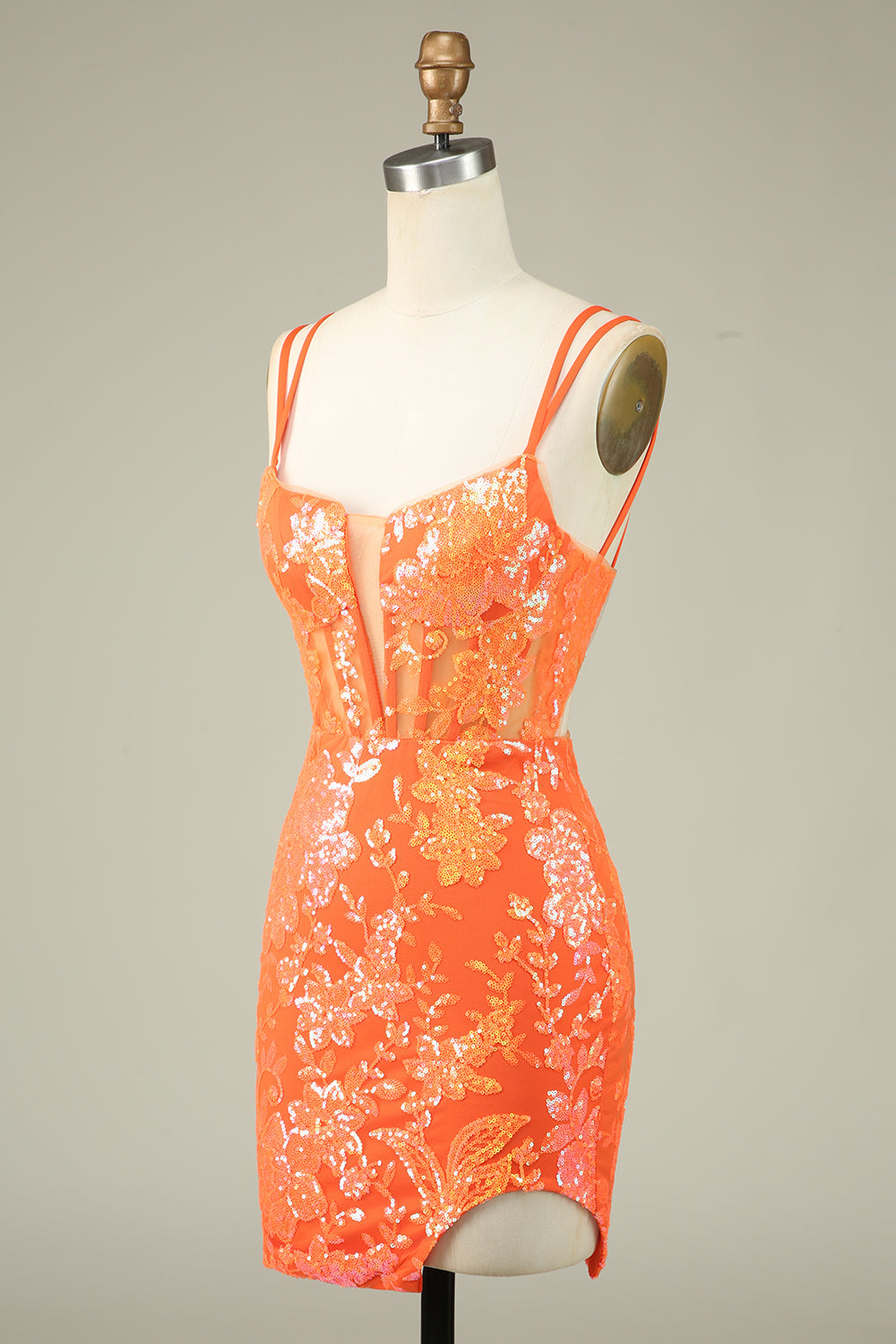 Gorgeous Orange Lace Up Tight Glittler Homecoming Dress