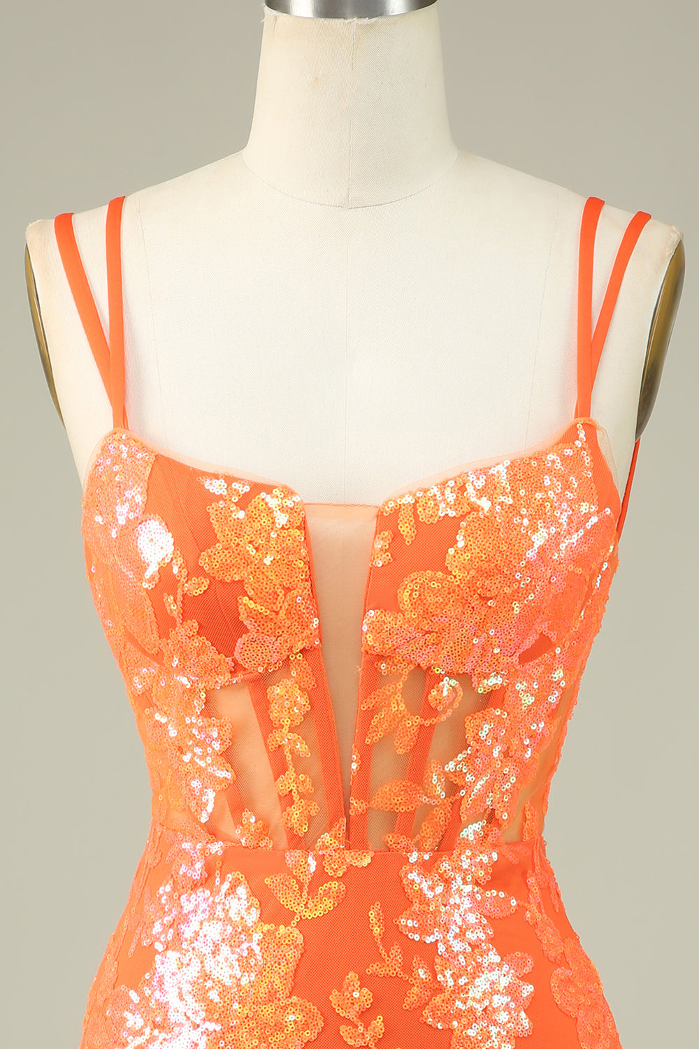 Gorgeous Orange Lace Up Tight Glittler Homecoming Dress
