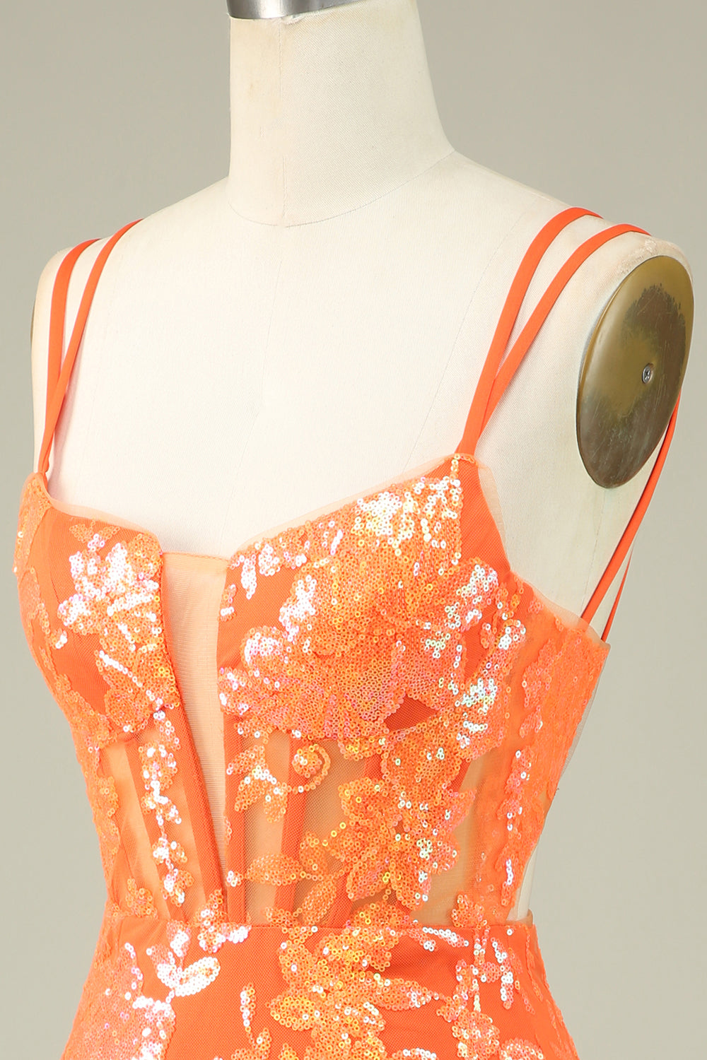 Gorgeous Orange Lace Up Tight Glittler Homecoming Dress